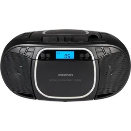 Medion E66476 Stereo Sound System (Boombox, CD-Player, MP3, Kassette, tragbarer Kassettenspieler für Kinder, UKW Radio, AUX, Kopfhörer, Netz & Batterie) schwarz