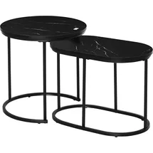 Homcom 2er Set Stapelbarer Beistelltisch mit Stahlrahmen, Wohnzimmertisch Kaffeetisch für Wohnzimmer Schlafzimmer Schwarz