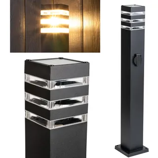 Lumiled® Wegeleuchte Außen mit Steckdose 80cm Garten Pollerleuchte schwarz IP44 spritzwasserdicht Außenstehleuchte Stehlampe Außenleuchte Gartenleuchte Wegelampe Stromsäule Aluminium E27 Fassung