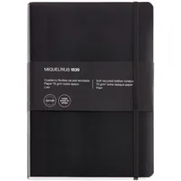 Miquelrius - Flexibles Notizbuch aus recyceltem Leder, Format 4o 152 x 210 mm, 100 Blätter à 70 g/m2, Extra-opakes Papier, Liniert, Mit Gummibandverschluss, Ohne Index, Farbe Schwarz