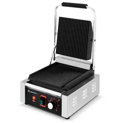 Equipementpro Professioneller Panini-Grill – Rillplatten aus Gusseisen oben und unten / Gleichmäßiges Garen & perfekte Grillstreifen