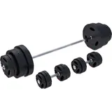 GORILLA SPORTS® Hantelset - 60kg, 100kg oder 130kg, Langhantelstange 170cm, 2 Kurzhanteln, 30mm Hantelscheiben aus Kunststoff, mit Sternverschlüssen - Langhantel, Hantel Set, Gewichte, Fitness