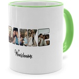 PhotoFancy® - Fototasse 'Danke' - Personalisierte Tasse mit eigenem Foto und Text selbst gestalten - Grün