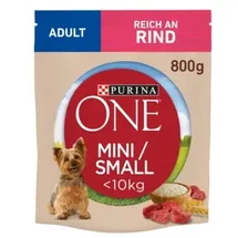 Purina ONE Mini/Small Adult reich an Rind mit Reis 800 g