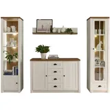 furn.design Wohnwand Weiß, Eiche, Metall, Nachbildung,Pinie, 270x198x43 cm, Wohnzimmer, Wohnwände, Anbauwände