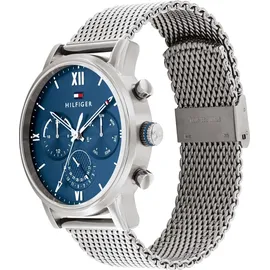 Tommy Hilfiger Multi Zifferblatt Quarz 44 mm Edelstahlgehäuse silber Edelstahl-Mesh-Gliederarmband blau M