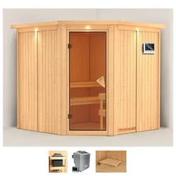 Sauna KARIBU "Jarin", beige (naturbelassen), Saunaofen, externe Steuerung, 9 kW, Saunen, 9-kW-Ofen mit externer Steuerung