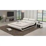 aea Luxus Leder Bett 140 x 200 cm Weiß