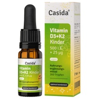 Casida® Vitamin D3 + K2 Tropfen Kinder VEGAN - Hoch bioverfügbar mit 25 μg Vitamin K2 (All-trans MK-7) und 500 IE Vitamin D3 aus Flechten - flüssig und optimal kombiniert - Aus der Apotheke - 10 ml