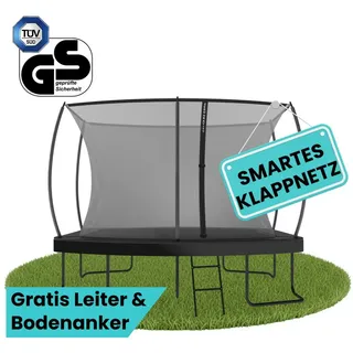 Zero Gravity Trampolin Outdoor oval, TÜV GS geprüft, Komplettset inkl. Leiter, Aufbauvideo, Outdoor Trampolin für Kinder & Erwachsene mit innenliegendem Sicherheitsnetz (305x213cm / Black)