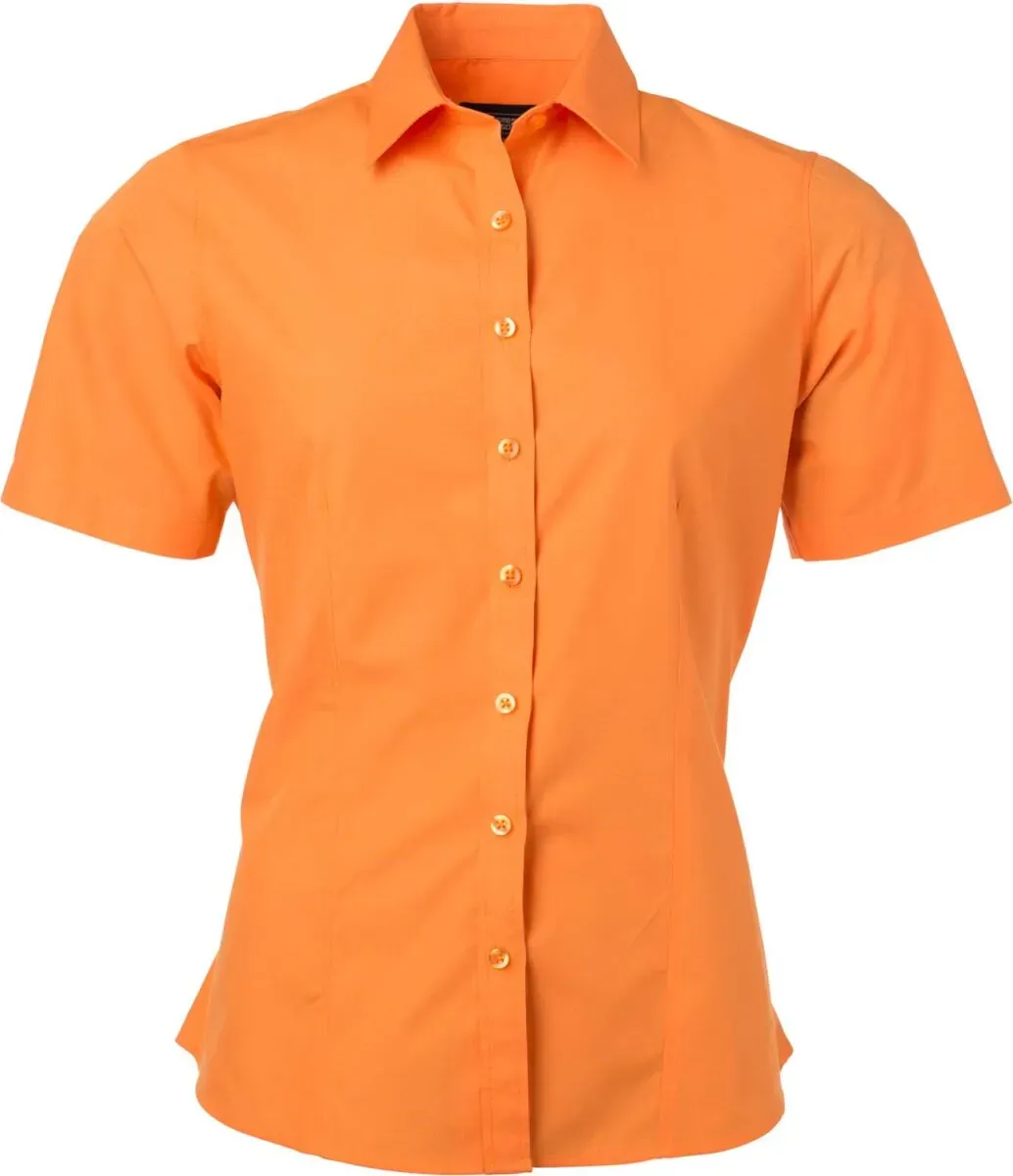 James & Nicholson Damen Popeline Bluse kurzarm JN679 orange XS