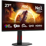 AOC Q27G4ZDRAD 27 Zoll WQHD USB Hub Gaming Monitor, 240Hz, QD-OLED Panel, 0.03ms GtG, HDR10, G-Sync Compatible, Höhenverstellung,(2560x1440 HDMI 2X 2.1 DP 1x 1.4) Schwarz