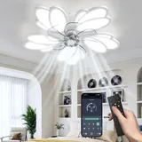 LED Deckenventilator Mit Beleuchtung, Dimmbar Deckenleuchte mit Ventilator, Timer 6Windstufen, Leise Deckenventilator Mit Fernbedienung Und APP Steuerung, Ventilator mit Licht für Schlafzimmer