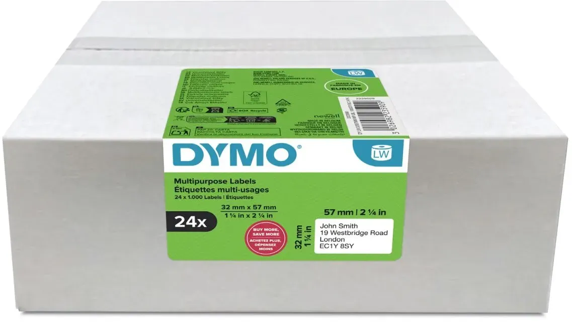 DYMO Original LabelWriter Mehrzwecketiketten | 32 mm x 57 mm | 24 Rollen mit je 1.000 leicht ablösbaren Etiketten (24.000 Etiketten) | selbstklebende Etiketten| für LabelWriter-Beschriftungsgerät