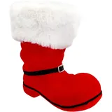 IDENA 30537 - Nikolausstiefel ca. 18,5 x 13 x 20 cm, rot beflockter Weihnachtsstiefel mit Schnalle und Fellbesatz, als Weihnachtsdekoration oder Geschenkverpackung