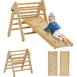 aiyaplay Kletterdreieck 2 in 1 Set mit Rutsche Naturholz