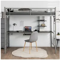 COSTWAY Hochbett mit Schreibtisch & Regalen, 2 Leitern, für Teenager & Erwachsene