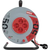 EMOS - Kabeltrommel 50m mit Schalter - 4 French-Steckdosen - 230 V, 16 A, 3680 W - hochwertige PVC-Isolierung - H05VV-F3G 1,5 mm2 - Überhitzungsschutz - IP20 für Innen