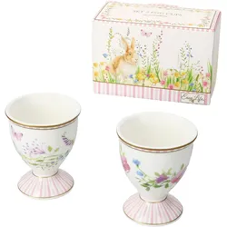 2x Happy Easter Eierbecher Porzellan für 2 Personen Frühstück Brunch Ostern Hase