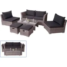 Mendler Poly-Rattan Garnitur HWC-J36, Balkon-/Garten-/Lounge-Set Sitzgruppe Sofa grau, Kissen schwarz