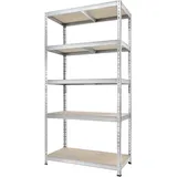 TKT – Work System Steckregal mit Holzböden & Unterzug 180x92x46cm - Verzinktes Regal mit 265kg Tragkraft pro Boden. Schwerlastregal mit 5 Böden für Werkstatt, Wohn- & Kellerraum
