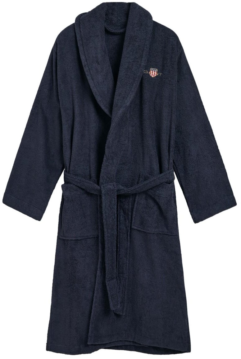 GANT Unisex Bademantel - ARCHIVE SHIELD TERRY ROBE, Schalkragen, Frottee, Bio-Baumwolle Dunkelblau S