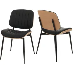 Mendler 2er-Set Esszimmerstuhl HWC-O44, Küchenstuhl Stuhl, Bugholz Kunstleder Öko-Tex FSC® ~ natur, schwarz