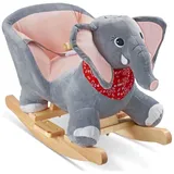 Tectake tectake® Schaukeltier Elefant, hochwertiges Design, mit Soundeffekt, hohe, umlaufende Rückenlehne, massive Holzkufen, ab 12 Monaten geeignet