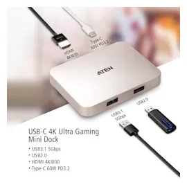 ATEN UH3235 USB-C 4K Ultra Mini Dock PD60W, UH3235-AT (PD60W), Silber