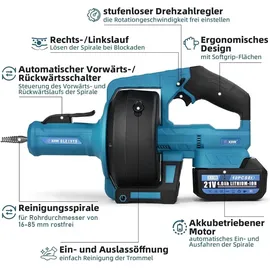 vrietina Rohrreinigungsmaschine Akku 610 U/min Blau