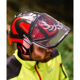 protos® Forsthelm / Schutzhelm Kox Edition mit Gehörschutz und Visier Integral Forest Schwarz/rot Onesize