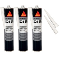 Sika Sikaflex-521 UV witterungsbeständiger Haftstarker Dichtstoff, 300ml, Hellgrau, 3 Set mit 5 Düsenspitzen