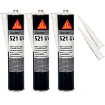Sika Sikaflex-521 UV witterungsbeständiger Haftstarker Dichtstoff, 300ml, Hellgrau, 3 Set mit 5 Düsenspitzen