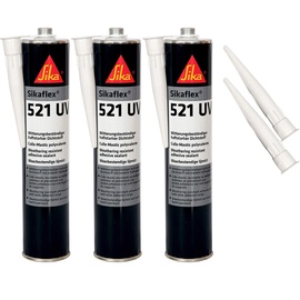 Sika Sikaflex-521 UV witterungsbeständiger Haftstarker Dichtstoff, 300ml, Hellgrau, 3 Set mit 5 Düsenspitzen