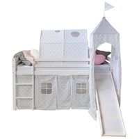 Homestyle4u 1887, Kinderbett Hochbett 90x200 mit Rutsche Treppe Tunnel Turm Vorhang Sterne Bettgestell Holz Kiefer