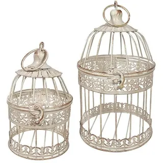 Deko Vogelkäfig Dekokäfig Set 2 Käfige Nostalgie Voliere Antik-Stil Weiß