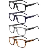 JM Lesebrille Herren mit Federscharnier, Rechteckig Klassisch Blaulichtfilter Brille mit SehstäRke 4 Packungen +3.5