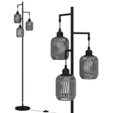 KOMFOTTEU Stehlampe 173 cm, Stehleuchte mit 3 E27 Fassungen & Fußschalter, Leselampe mit Lampenschirm aus Papiergewebe, Standleuchte modern mit Me... - Schwarz