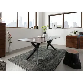 MASSIVMOEBEL24.DE Esstisch Akazie 140x90x76 grau lackiert Beine anthrazit matt SWISS EDGE #08