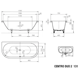 Kaldewei Centro Duo 2 Eckbadewanne 75 x 170 cm (283100010676)