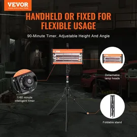 Vevor Infrarot-Härtungslampe, Hand-/Ständer-Doppelnutzung, 2000 W, 0–90 Min. Zeiteinstellung, Auto-Härtungslampe mit automatischer Heizung und Halterung, 32 m2 große Sprüh-/Backkabinenheizungen