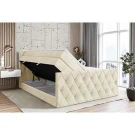 altdecor Boxspringbett mit Matratze und Lattenrost - AMAY KING - 200x200 cm - Beige Monolith 04 - Topper, Fußteil, Polsterbett mit Bettkasten, Bet... - Beige