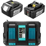 [2 Stück] FengBP® 18V 5,0Ah Lithium-ion Ersatz Akku für Makita DUC 353 DUC353Z DUC303 DUC400 Brushless Li-Ion AkkuKettensäge BL1850 BL1840 BL1830 BL1820 BL1815 Werkzeugakkus+ DC18RD Doppel-Ladegerät