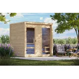 Karibu Saunahaus Außensauna Gartensauna Hycore 2 unbehandelt Ofen 9 KW externe Strg easy 38mm Massivholz 231x201x232 cm