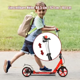 GYMAX COSTWAY Kickscooter mit 200 mm Rädern, Sports Tretroller mit Doppel Federung, inkl. Klingel & Tragegurt, bis 100 kg belastbar, für Kinder & Erwachsene (Weiß)