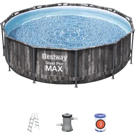 BESTWAY Steel Pro Max Frame Pool Set 366 x 100 cm holzoptik inkl. Filterpumpe