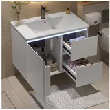 STILVORA Badkommode Badezimmerschrank mit Keramikwaschbecken&LED,Waschbeckenunterschrank (76x46x50 cm Wandhängender Badezimmerschrank mit LED-Radarsensor-Beleuchtung, feuchtigkeitsbeständigem MDF, integriertem Keramikwaschbecken, leisen Schubladen), zwei Schubladen weiß 46 cm x 50 cm x 76 cm