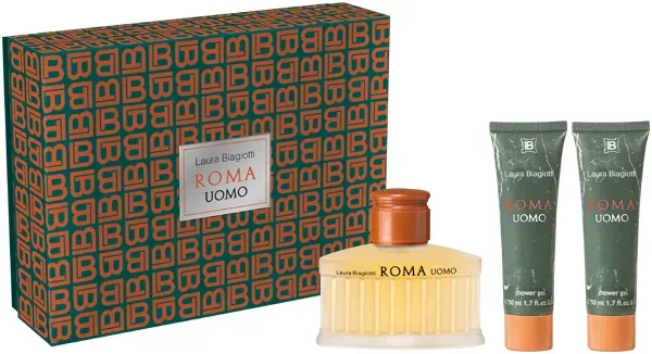 Laura Biagiotti Roma Uomo Set = EdT Nat. Spray 75 ml + 2 x Shower Gel 50 ml - 3 Artikel im Set