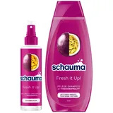 Schauma Sprühpflege Fresh it Up! (200 ml) Hitzeschutz intensive Geschmeidigkeit & Pflege-Shampoo Fresh it Up! Passionsfrucht (400 ml) für fettigen Ansatz & trockene Spitzen