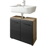 inn.furn Waschbeckenunterschrank, Eiche, Schwarz, Kunststoff, Nachbildung,Eiche, Uni, 1 Fächer, Rechteckig, 60x54x30 cm, FSC Mix, Badezimmer, Badezimmerschränke, Waschbeckenunterschränke